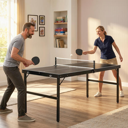 5ft Mini Table Tennis Table, Folding Ping Pong Table with Net and Aluminium Frame