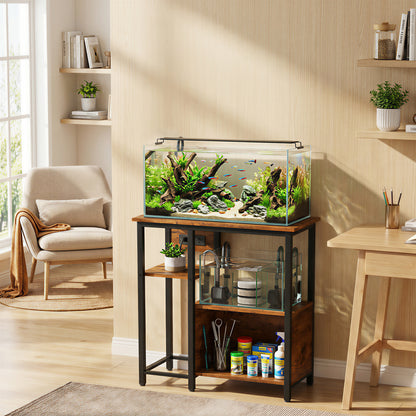 Fish Tank Stand with Power Outlets Aquarium Stand with Cabinet 20-29 Gallon Tanks Tiger Wood Grain