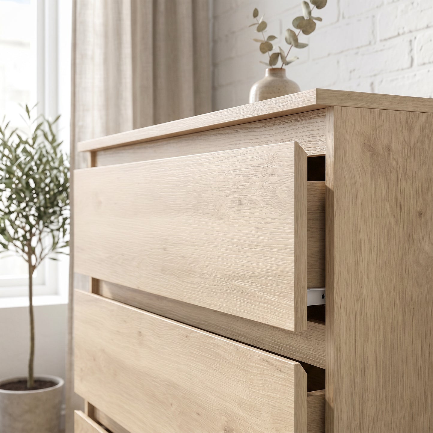 3-Drawer Storage Organiser Unit, Chest of Drawers for Bedroom, Living Room, 80 x 39 x 73cm, Oak