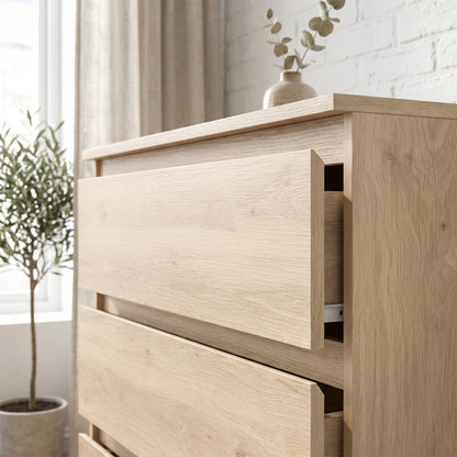 3-Drawer Storage Organiser Unit, Chest of Drawers for Bedroom, Living Room, 80 x 39 x 73cm, Oak