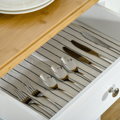 Kitchen Storage Trolley on Wheels with Bamboo Worktop, Rolling Kitchen Island Cart with Drawer and Towel Rack for Dining Room