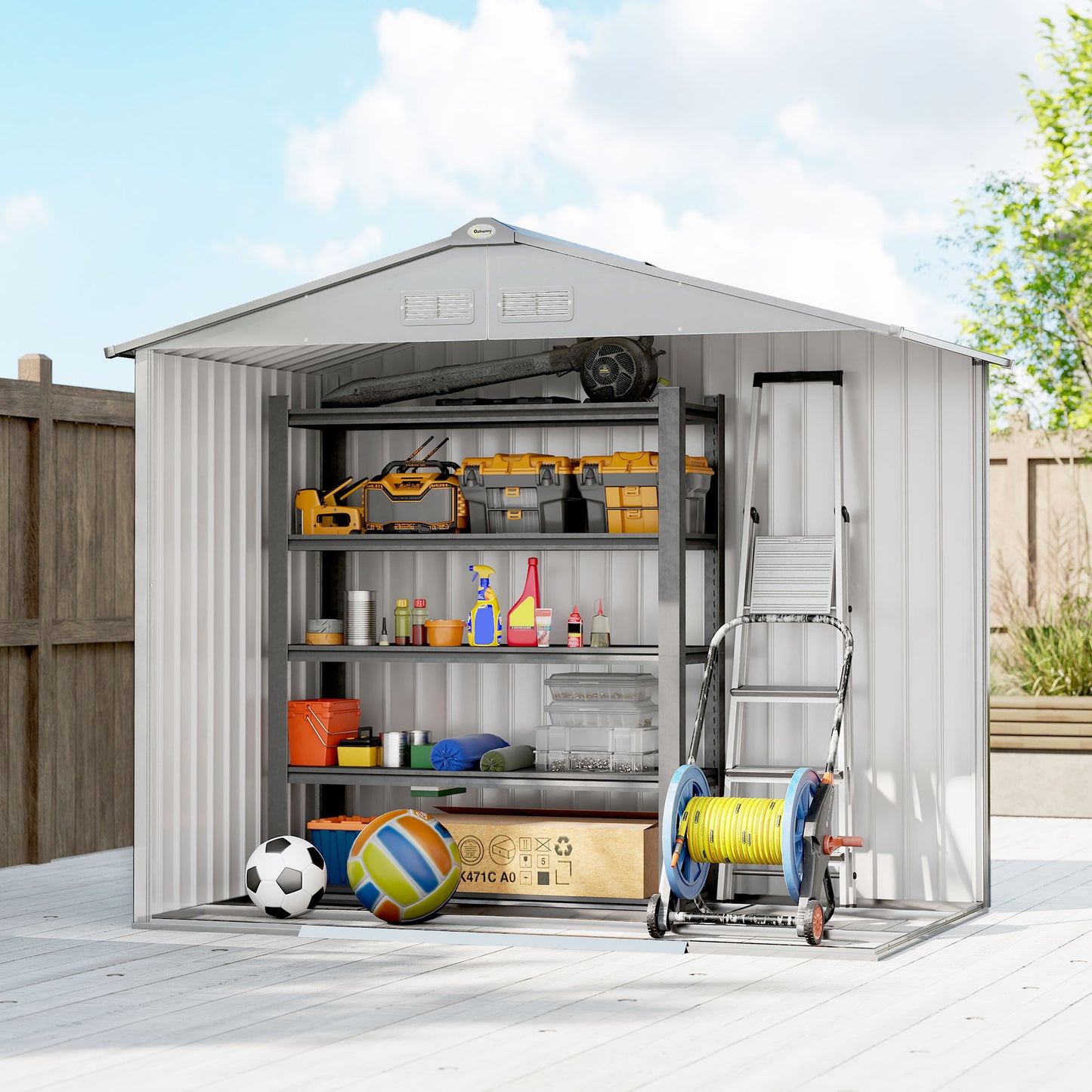 7 x 4ft Lockable Metal Garden Tool Storage Shed Storage - Light Grey