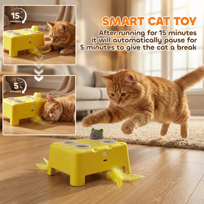 3 in 1 Interactive Cat Toys with Mouse & Feather Teaser Toy Rechargeable Automatic for Indoor Kittens & Adult Cats