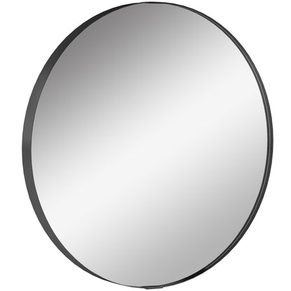 Round Wall Mirror 61 cm, Wall Mounted Bathroom Mirror with Tempered Safety Glass and Aluminium Alloy Frame, Black