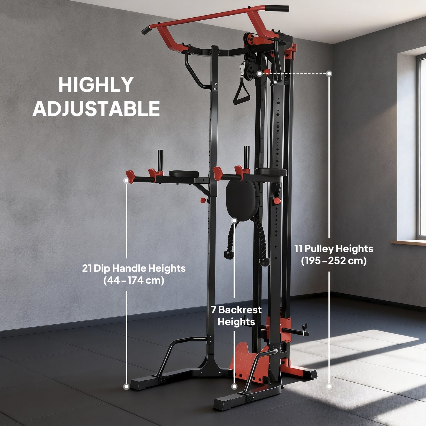 Power Tower with Lat Pull Down Machine, Pull Up Bar, Dip Station, Adjustable Height Power Pack for Home Gym