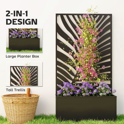 Metal Garden Bed for Garden with Trellis, Wall Mounted or Freestanding Raised Planter with Privacy Screen