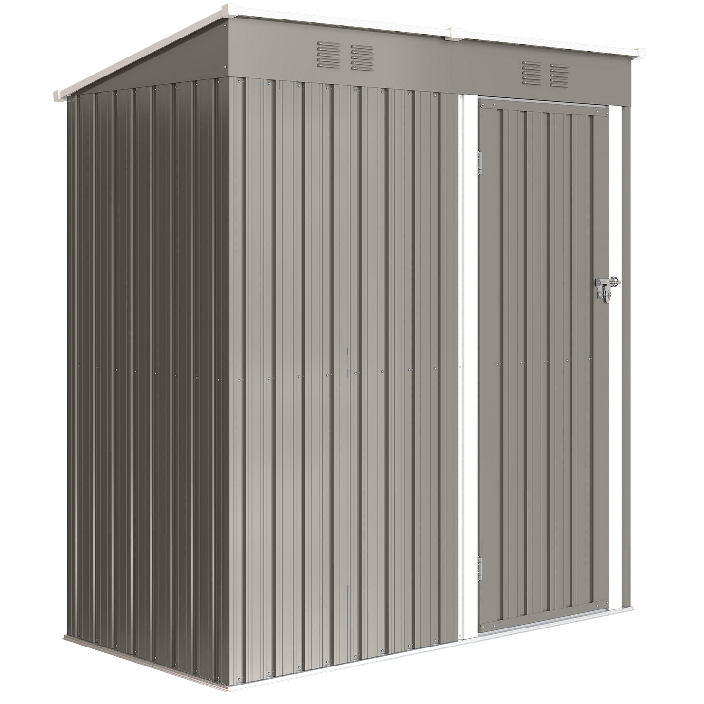 5 x 3 ft Lean-to Garden Shed, Outdoor Storage Shed with Lockable Door and Vents, Light Grey