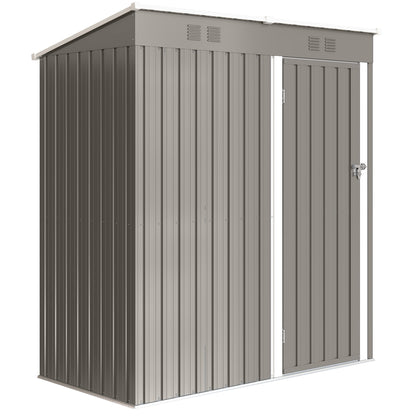 5 x 3 ft Lean-to Garden Shed, Outdoor Storage Shed with Lockable Door and Vents, Light Grey