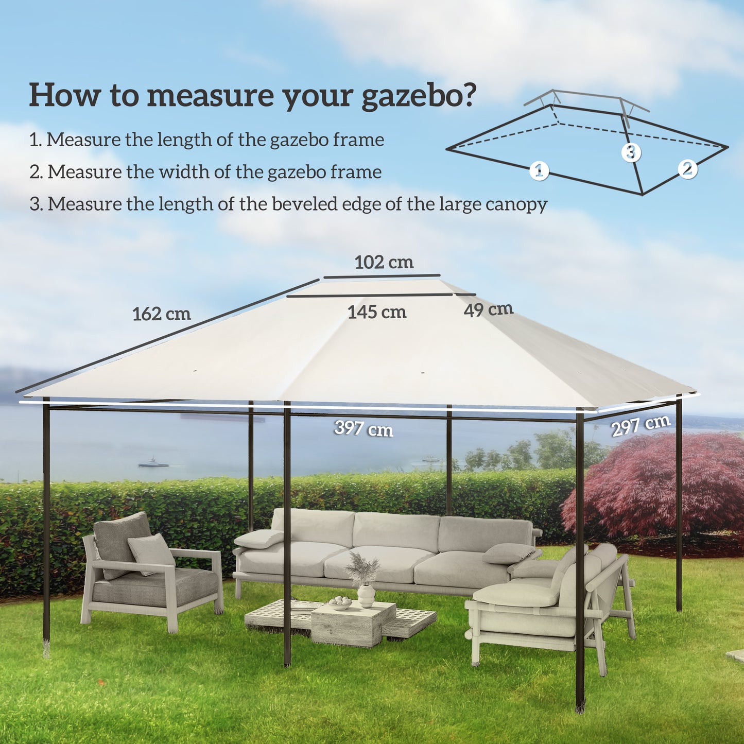 3 x 4m Gazebo Canopy Replacement Cover, Gazebo Roof Replacement (TOP COVER ONLY), Cream White