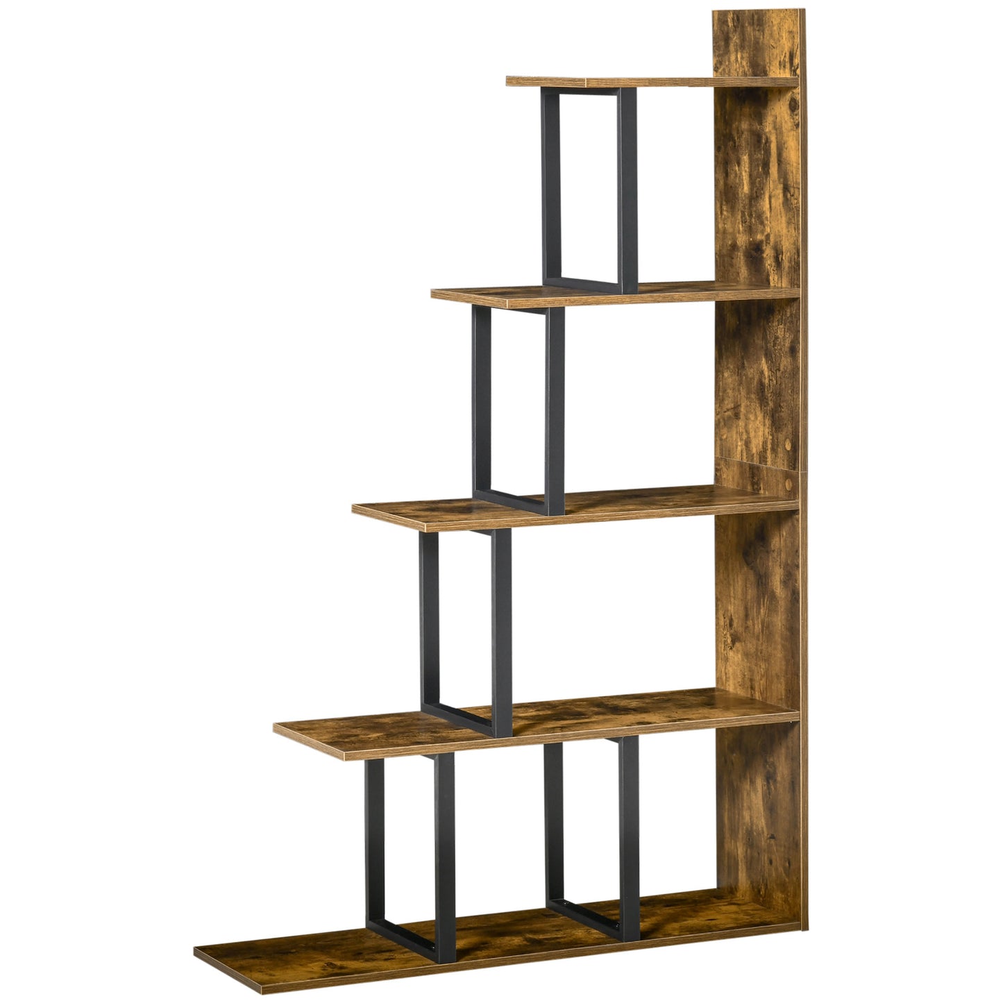 5-Tier Bookcase, Wooden Ladder Bookshelf Display Stand, Rustic Brown