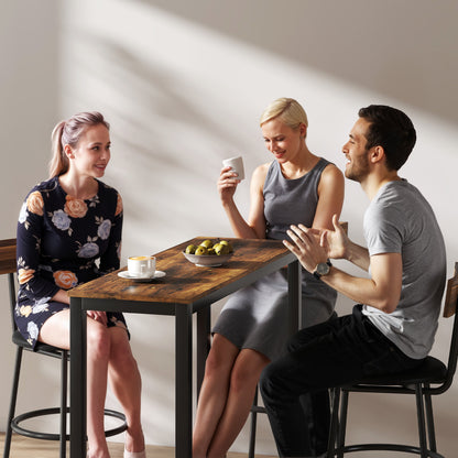 Rectangular Bar Table, Wood Effect Pub Coffee Table for Small Space, Breakfast Dining, Kitchen, Industrial, Rustic Brown