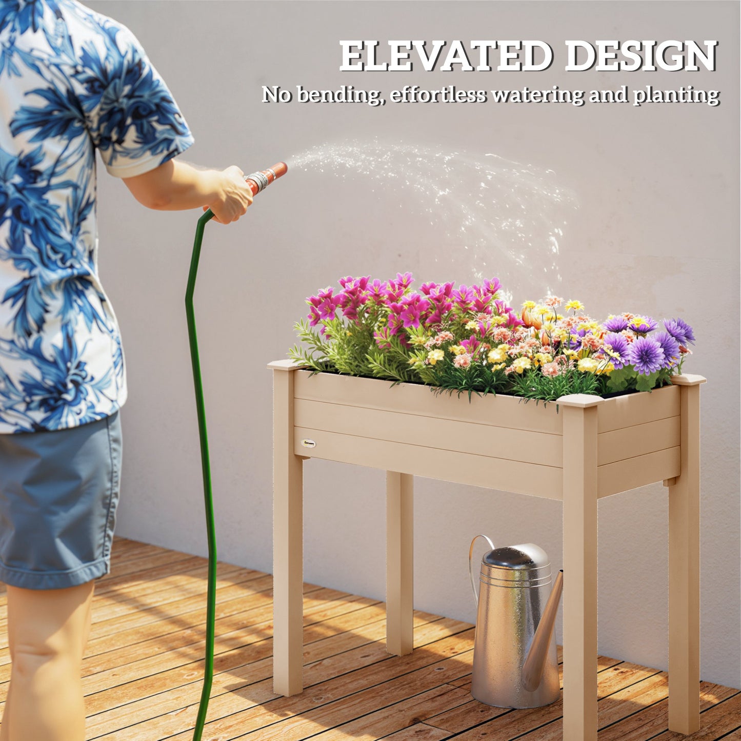 Garden Wooden Planters， Rectangular Raised Bed,Flower Box, Fir Wood Indoor/Outdoor, Oak Tone, 86L x 46W x 76Hcm