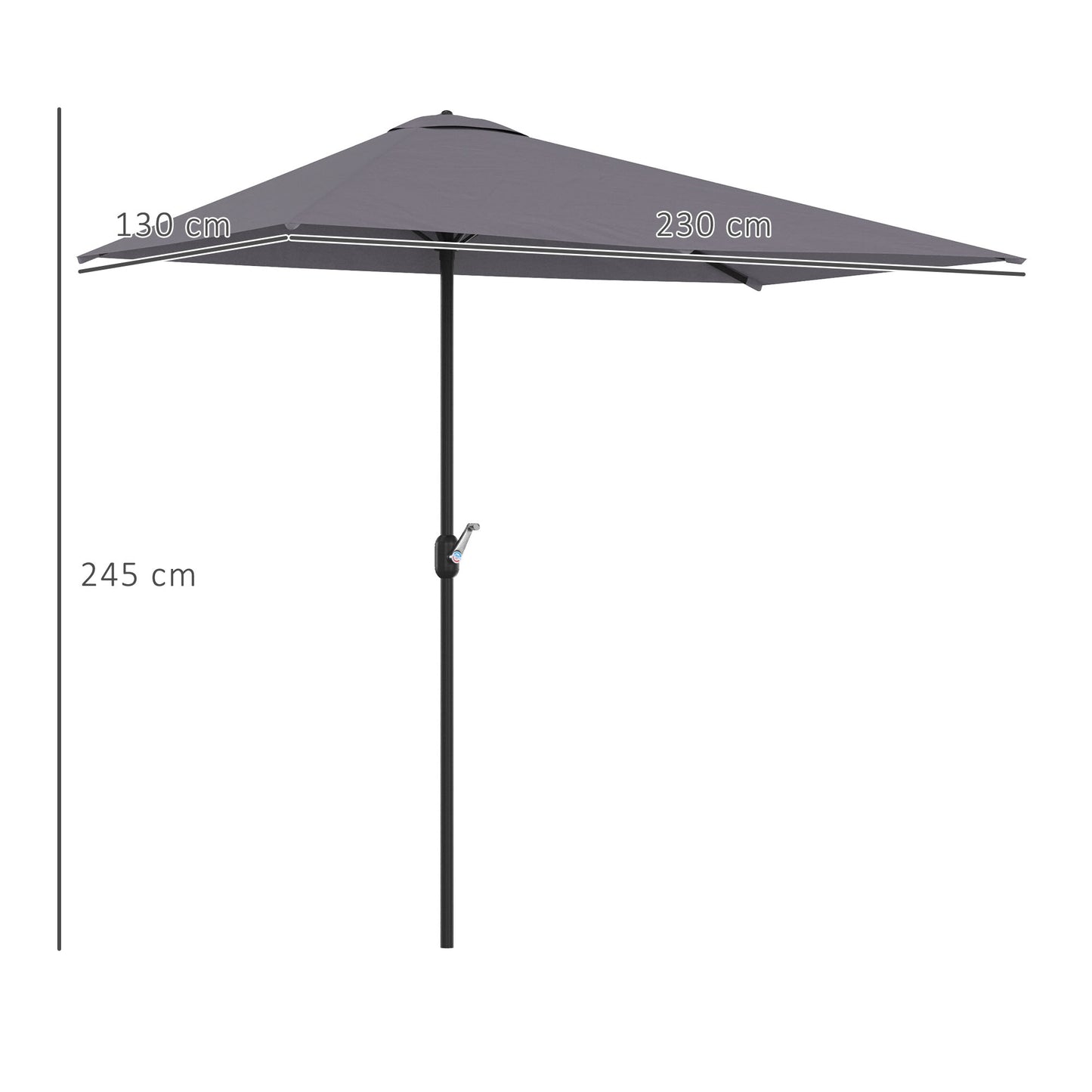 Balcony Half Parasol Semi Round Umbrella Patio Crank Handle (2.3 m, Grey)- NO BASE INCLUDED