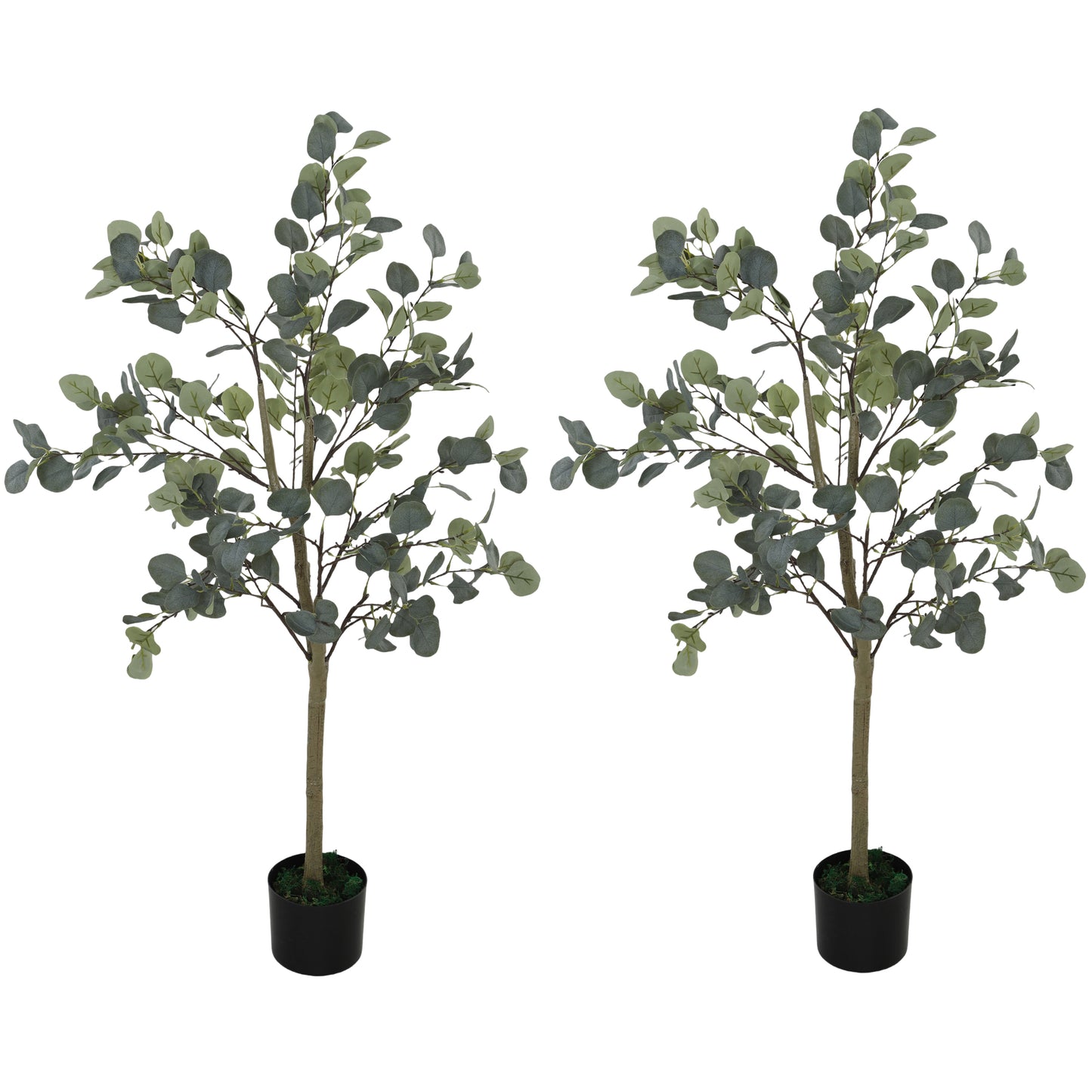 Set of 2 Decorative Artificial Tree, 4ft/ 120cm Silk Eucalyptus Trees with 230 Silver Dollar Leaves in Pot