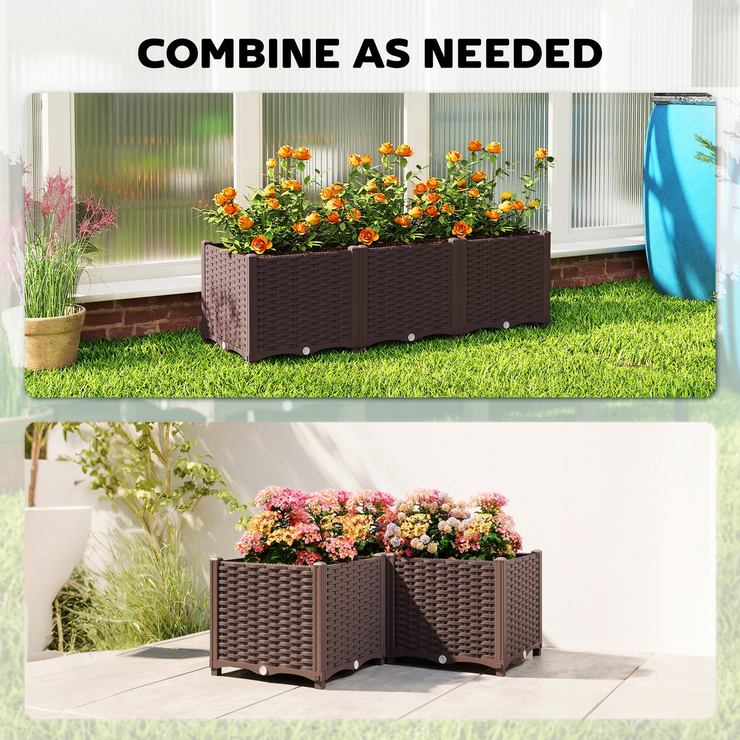 Plastic Raised Garden Bed with Legs, Self Watering Elevated Planter Boxes with Drainage Holes and Plugs