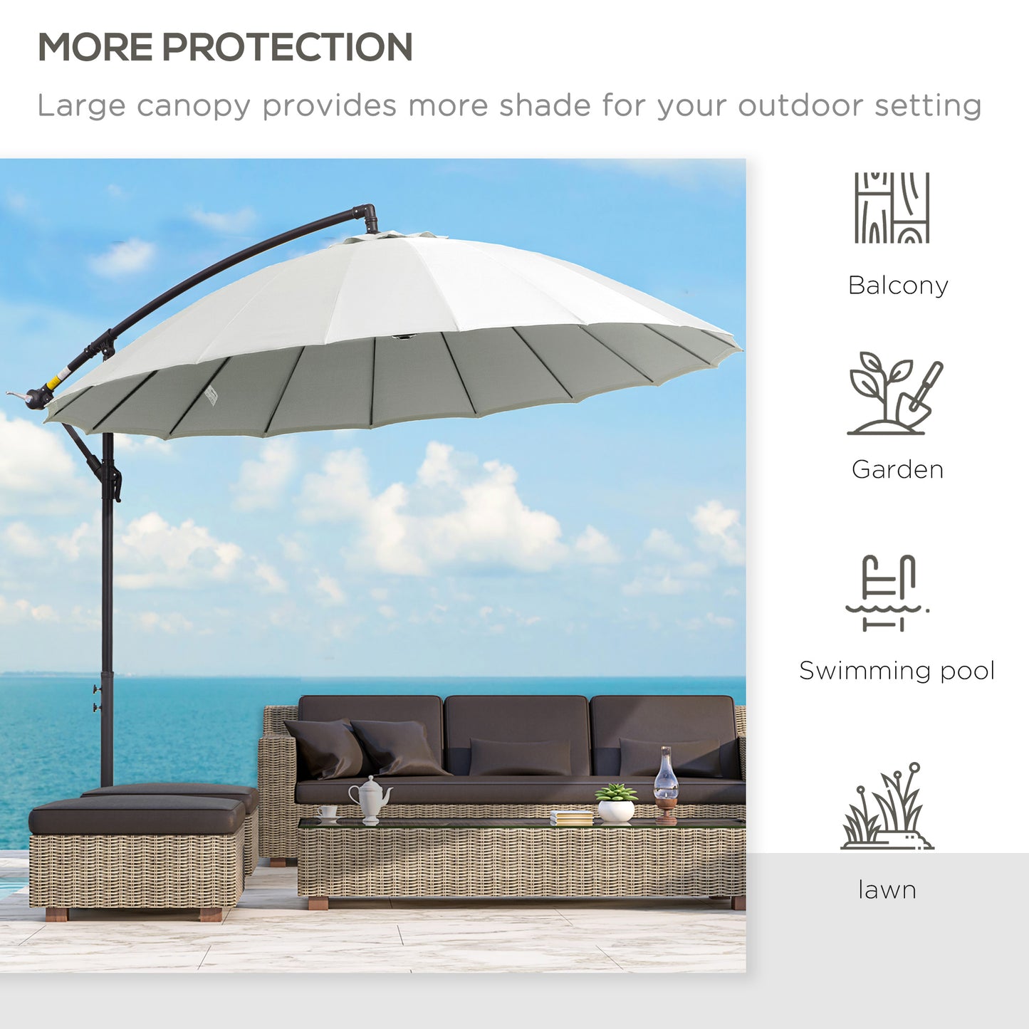3(m) Cantilever Umbrella 18 Ribs & Vents Adjustable Angle for Patio Cream White