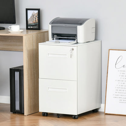Metal Mobile File Cabinet with Wheels, Lockable 2 Drawer Filing Cabinet for A4, Legal, Letter