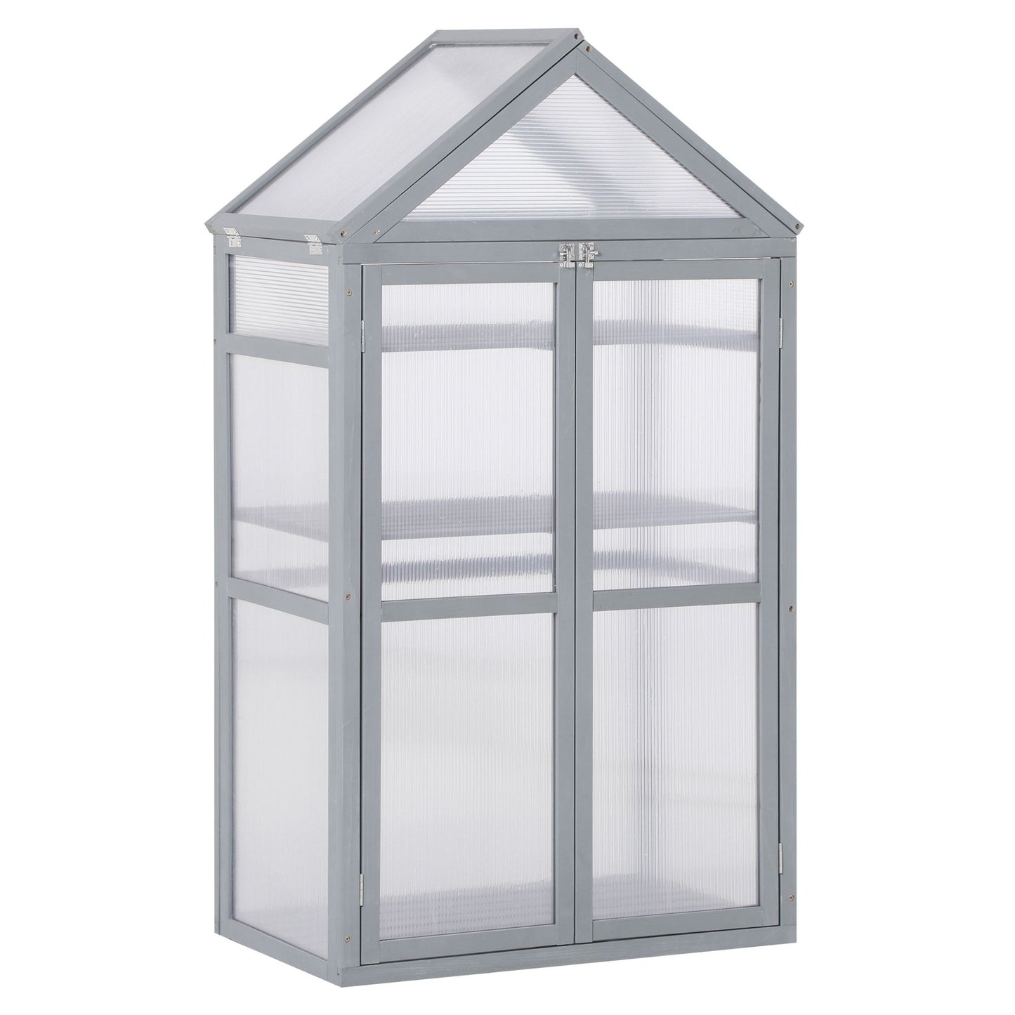 Garden Cold Frame Polycarbonate Greenhouse with Adjustable Shelves, Double Doors, Openable Top Covers
