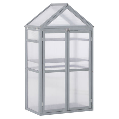 Garden Cold Frame Polycarbonate Greenhouse with Adjustable Shelves, Double Doors, Openable Top Covers