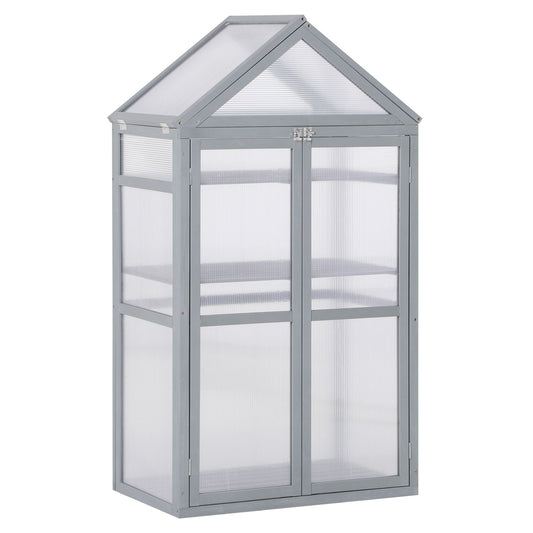 Garden Cold Frame Polycarbonate Greenhouse with Adjustable Shelves, Double Doors, Openable Top Covers