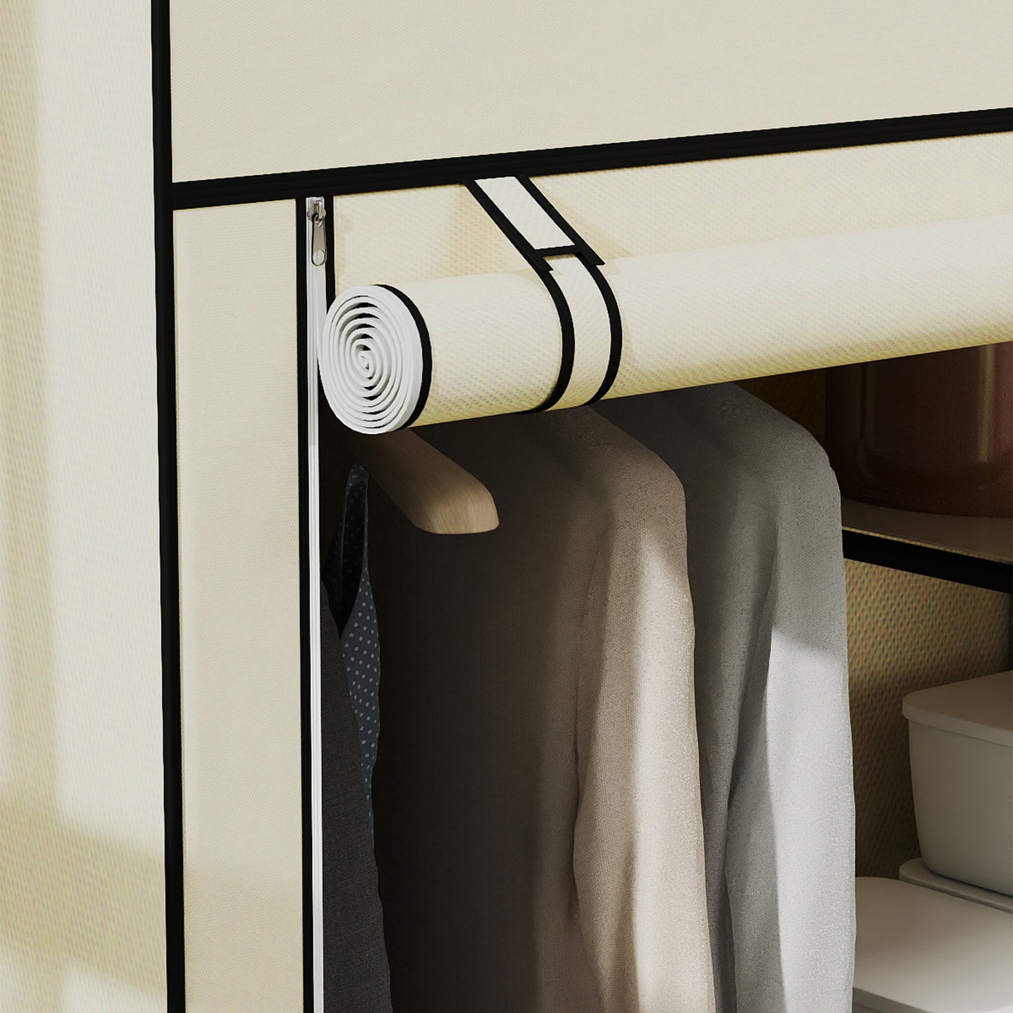 Fabric Wardrobe w/ Shelves Hanging Rail Foldable Wardrobe Cream
