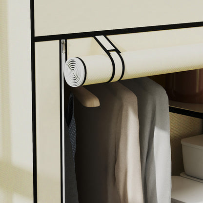 Fabric Wardrobe w/ Shelves Hanging Rail Foldable Wardrobe Cream