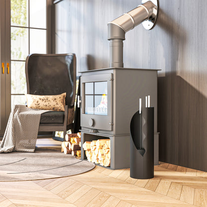 4 Pieces Fireplace Tools Set, Metal Fireplace Accessories Fireside Companion Set with Broom, Shovel, Poker and Bucket, Black