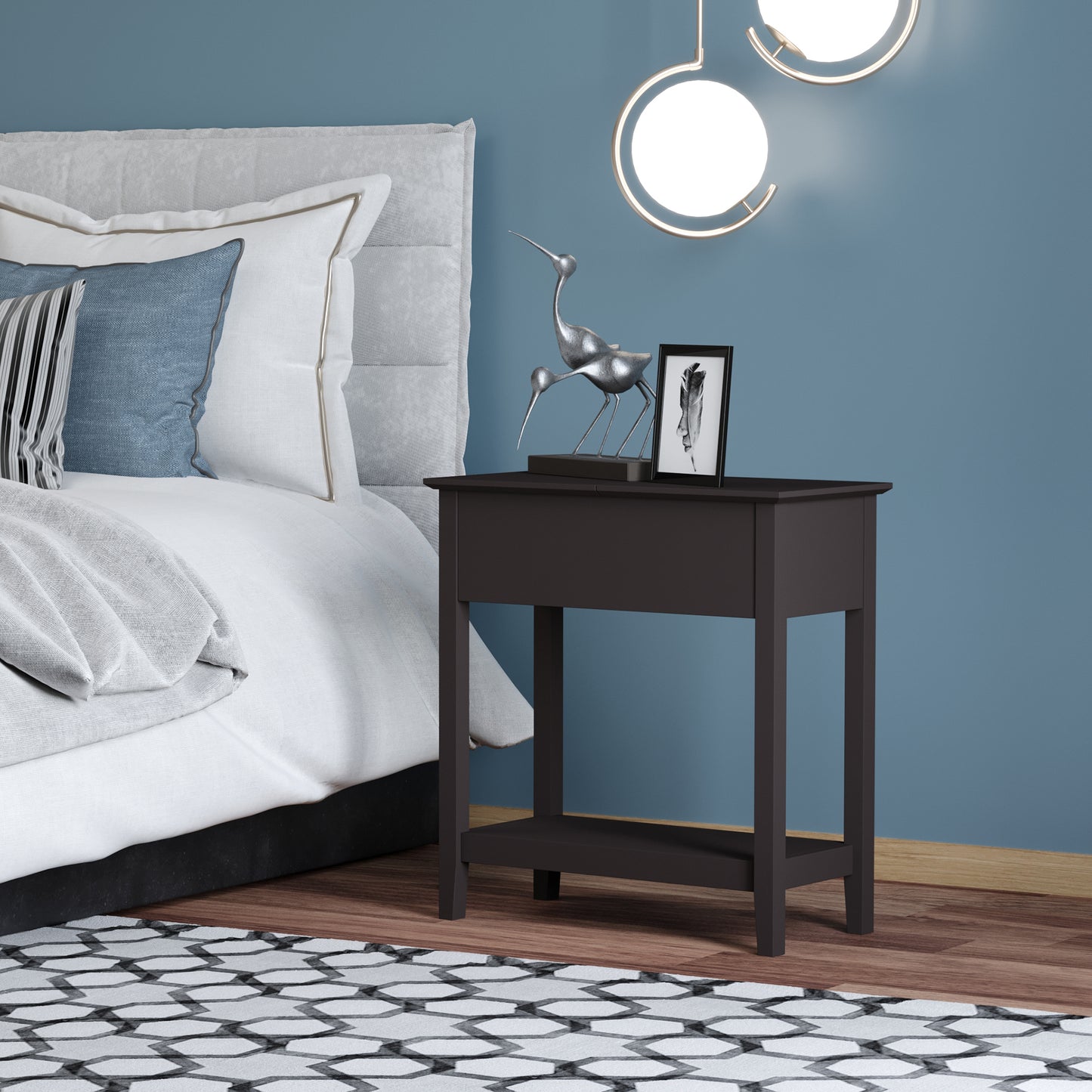 End Table, Narrow Side Table with Flip Top , Shelf, Dark Coffee
