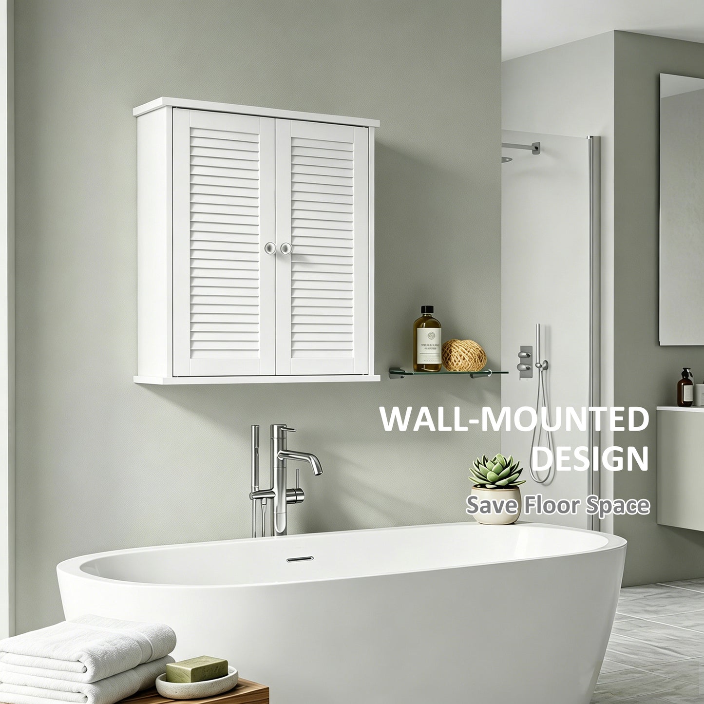 Bathroom Cabinet, Bathroom Wall Cabinet with Louvered Doors and Adjustable Shelf Storage for Kitchen, White