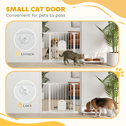 Dog Gate with Cat Flap Pet Safety Gate Barrier, Stair Pressure Fit, Auto Close, Double Locking, for Doorways, Hallways