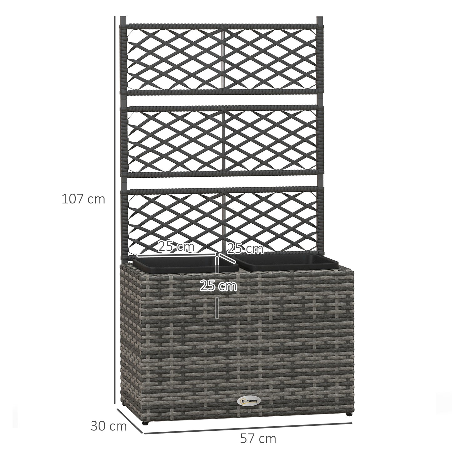 22 L Rattan Planter with Trellis, Freestanding Raised Beds for Garden with Two Plant Boxes