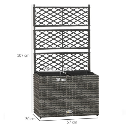 22 L Rattan Planter with Trellis, Freestanding Raised Beds for Garden with Two Plant Boxes