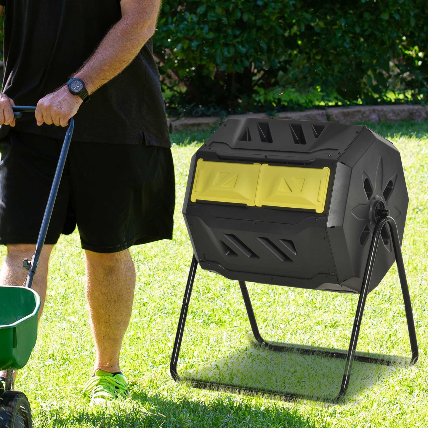 160L 360° Rotating Dual Chamber Composter - Yellow