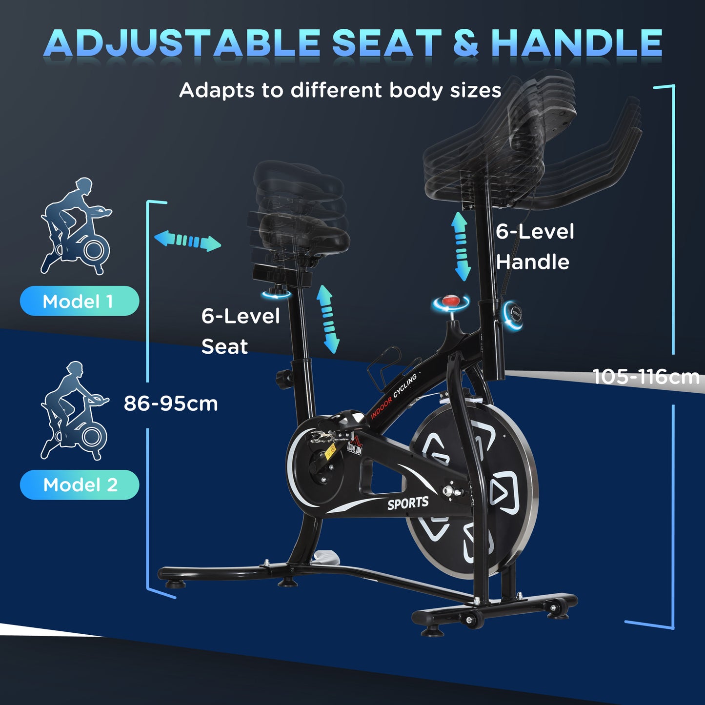 Indoor Stationary Exercise Bike 6kg Flywheel Fitness Cardio Workout Bke Trainer for Home Gym w/ Adjustable Resistance LCD Mon