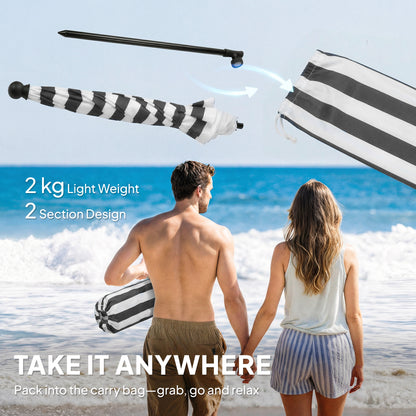1.8 m Beach Umbrella Parasol with Sand Anchor, Portable 30° Tilting Patio Sun Shade with Adjustable Height, Grey/White