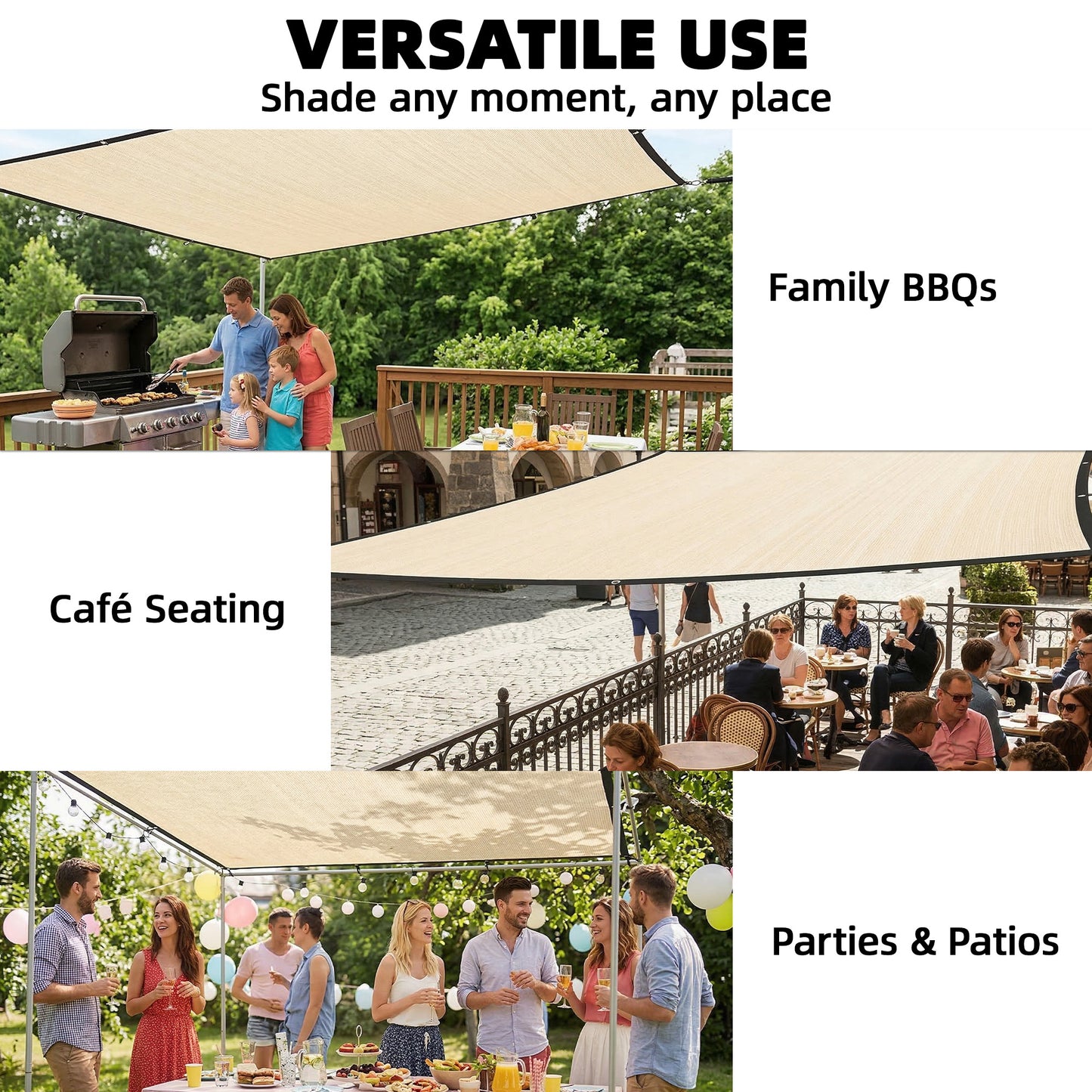 Sun Shade Sail UV Protection Canopy with Stainless Steel Eyelets for Patio Garden 2 x 3 m Beige