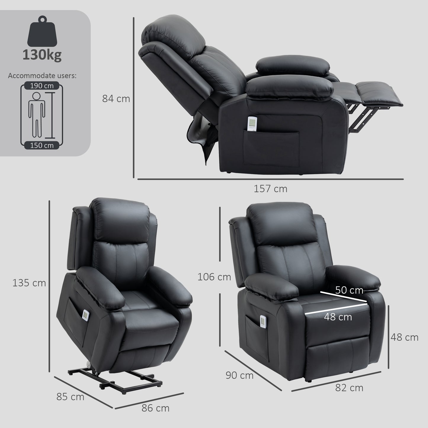 Riser and Recliner Chair with Vibration Massage, PU Leather Power Lift Chair for Elderly, Black