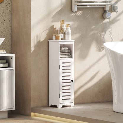 Bathroom Floor Cabinet, Bathroom Storage Unit with Louvered Door, Open Shelf, Adjustable Shelf, White, 22 x 20 x 75 cm
