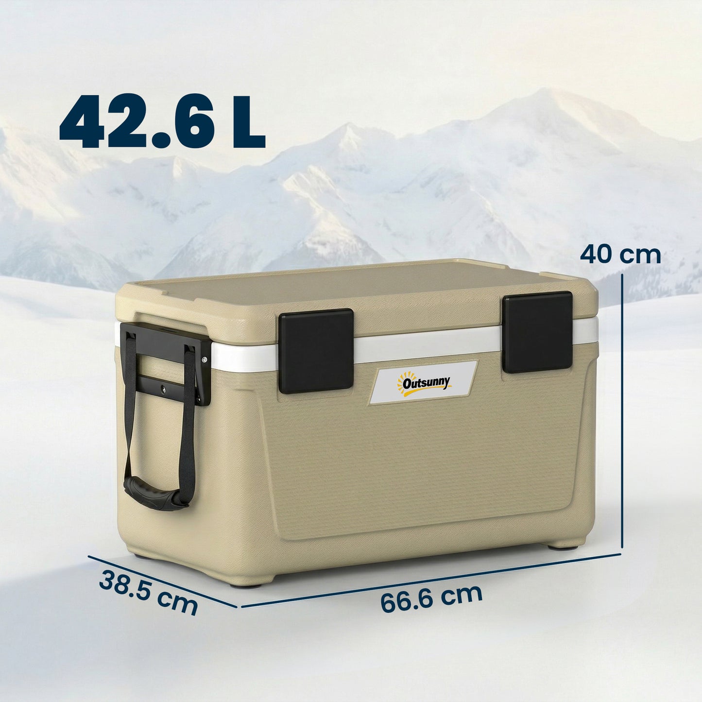 42.6L Insulated Cool Box, Lightweight Portable Ice Cooler with Handle, Lid and Drain Valve, Khaki