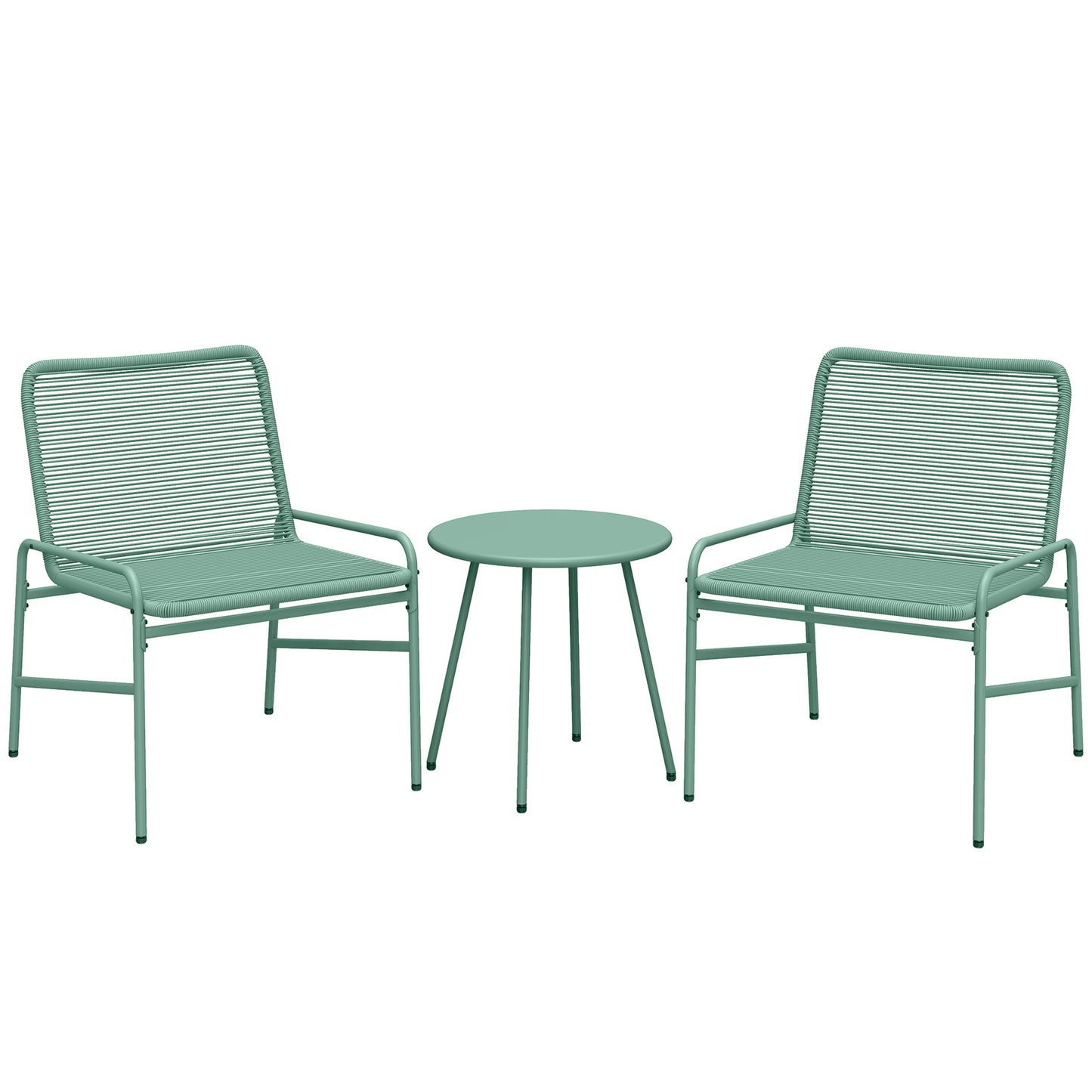 3 Piece Rattan Bistro Set, Outdoor Garden Furniture Set with 2 Chairs, Round Coffee Table for Patio, Balcony, Green