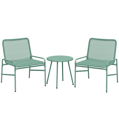 3 Piece Rattan Bistro Set, Outdoor Garden Furniture Set with 2 Chairs, Round Coffee Table for Patio, Balcony, Green