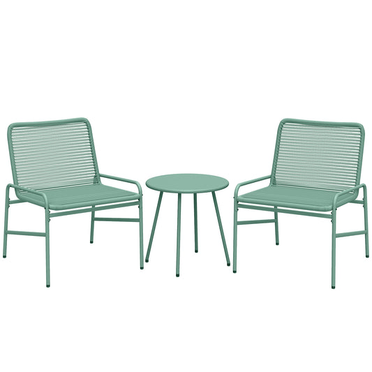 3 Piece Rattan Bistro Set, Outdoor Garden Furniture Set with 2 Chairs, Round Coffee Table for Patio, Balcony, Green