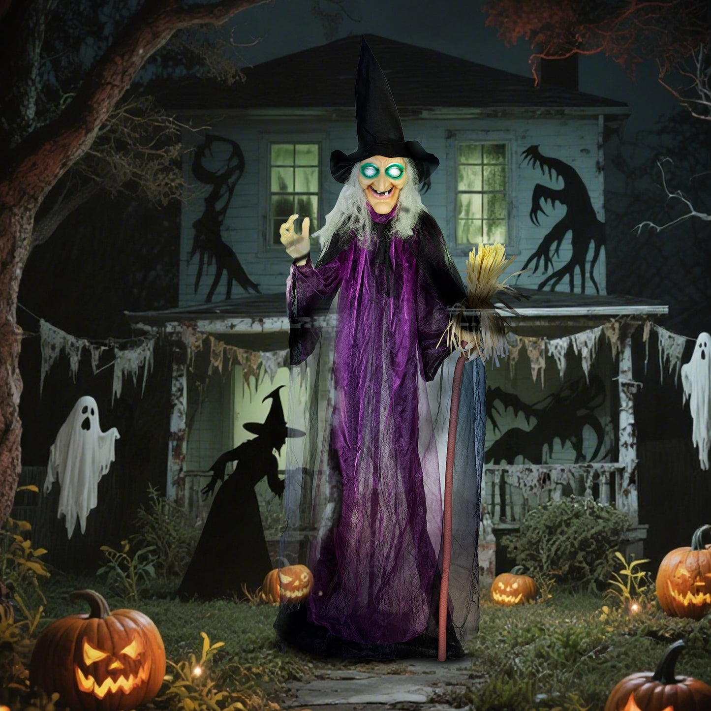 6ft Animated Witch Decoration, with Sound - Purple/White