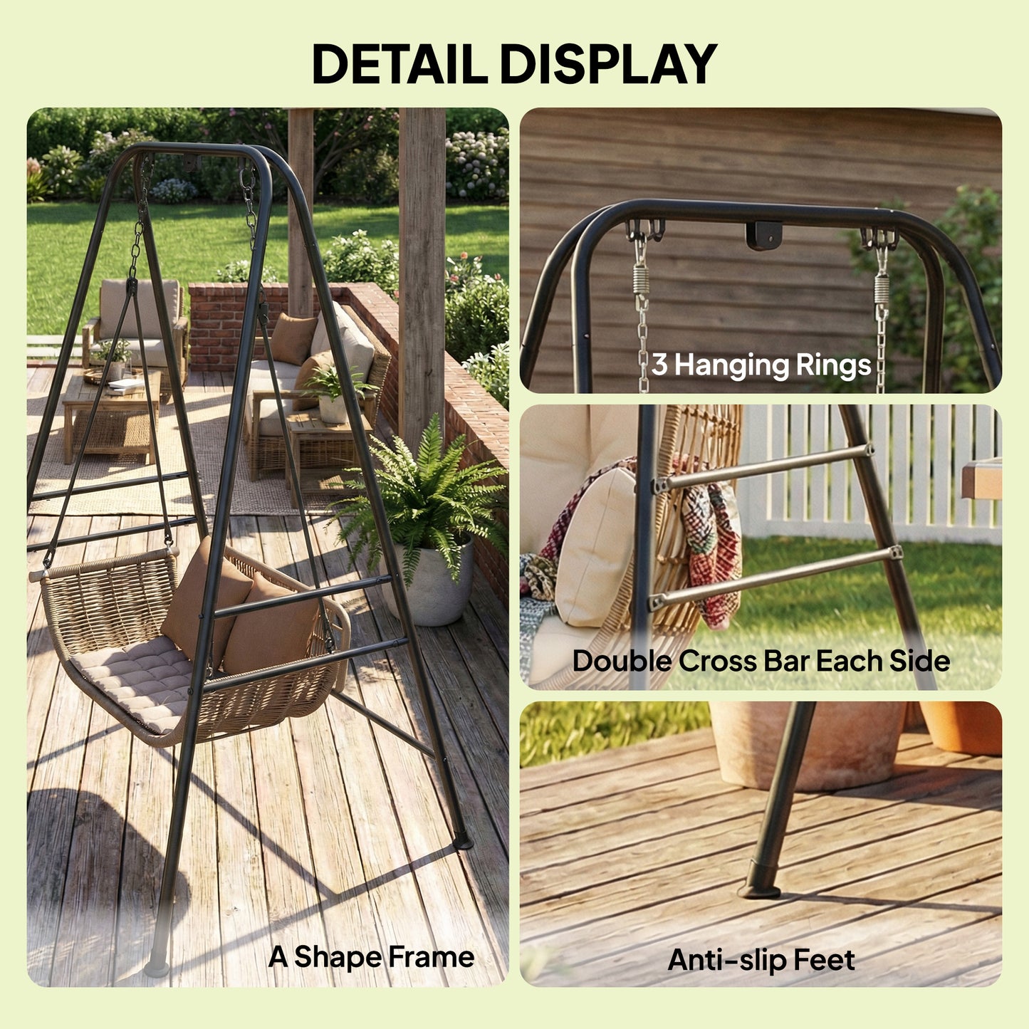 Hammock Chair Stand Only, 150KG Load Capacity, for Indoor Outdoor, Black