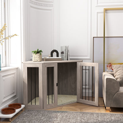 Dog Crate Furniture Side Table, with Cushion, 122 x 61 x 71cm - Walnut Brown