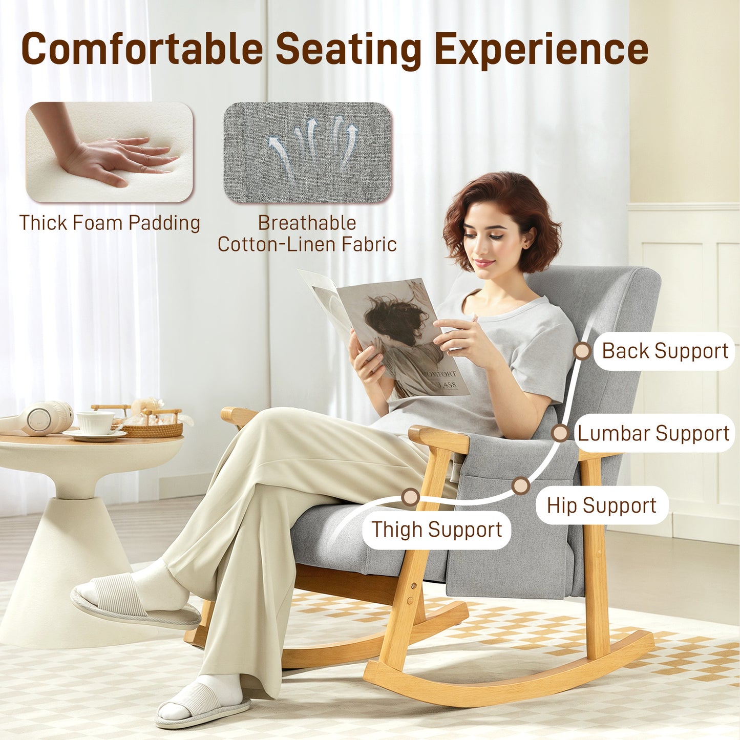 Wood Frame Rocking Accent Chair - Light Grey