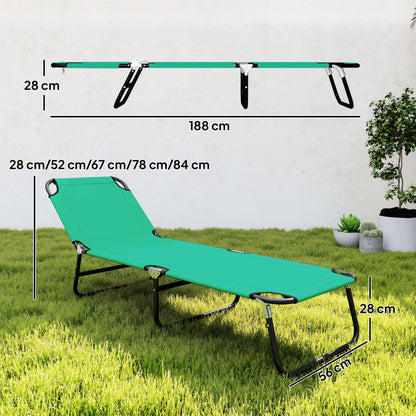 Foldable Sun Lounger with 5-Position Adjustable Backrest, Outdoor Portable Recliner Chaise Lounge Chair, Green