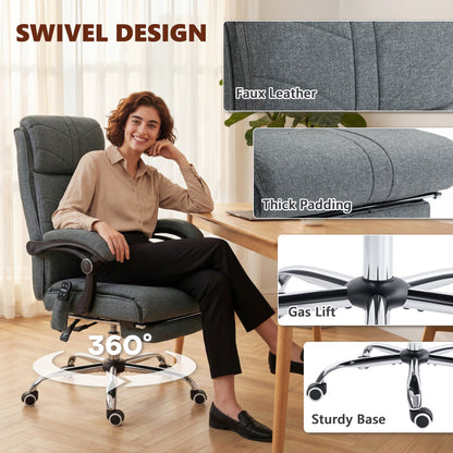 High Back Vibration Massage Office Chair with Footrest, Heated, Grey
