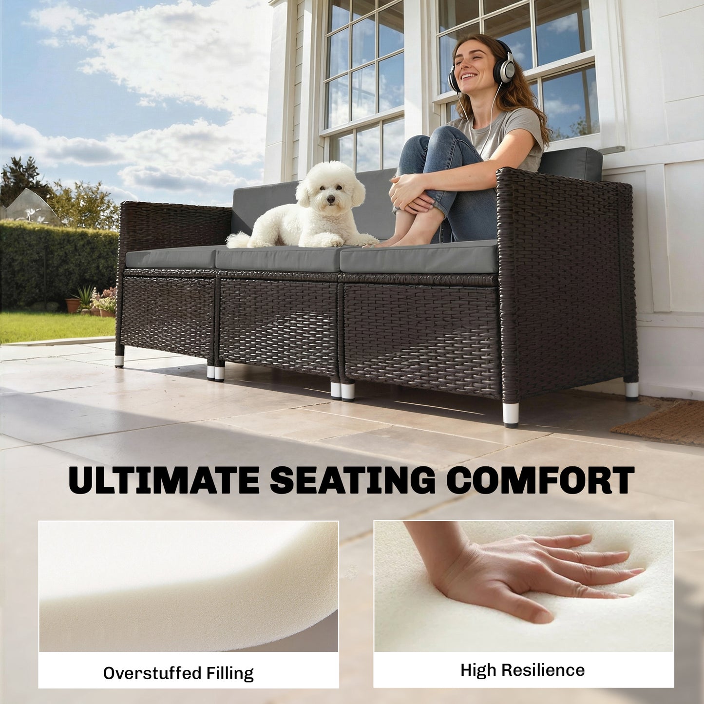 7-Piece Patio Furniture Cushions, Outdoor Loveseat Cushion with Removable Covers for Rattan Furniture, 60x60 cm, Dark Grey