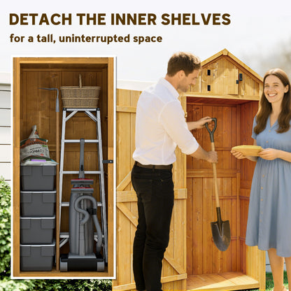 Garden Shed Wood Outdoor Garden Tool Storage Unit with 3 Detachable Shelves, 77 x 54.2 x 179cm, Brown